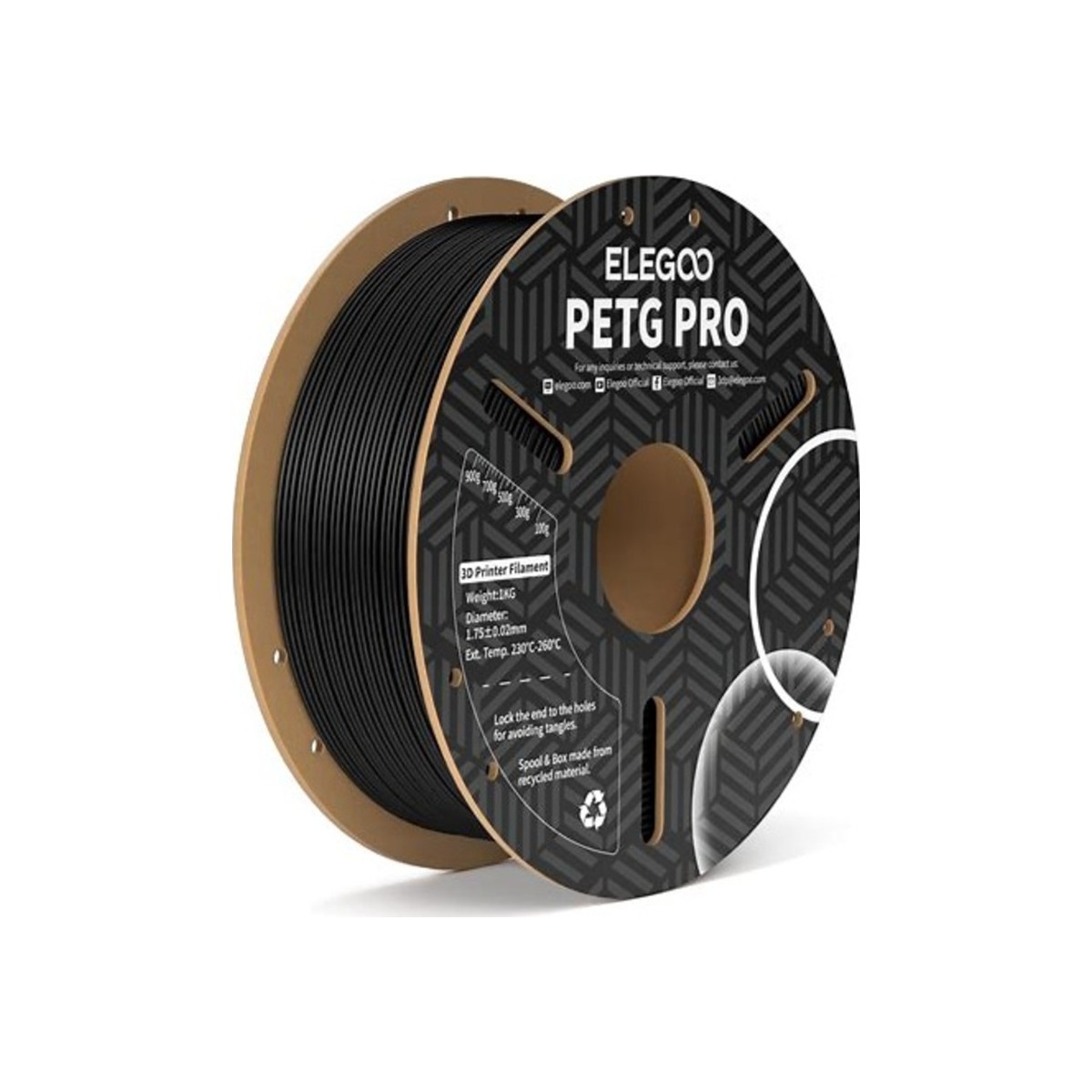 Filamento Elegoo PETG Pro 1.75mm 1kg Negro